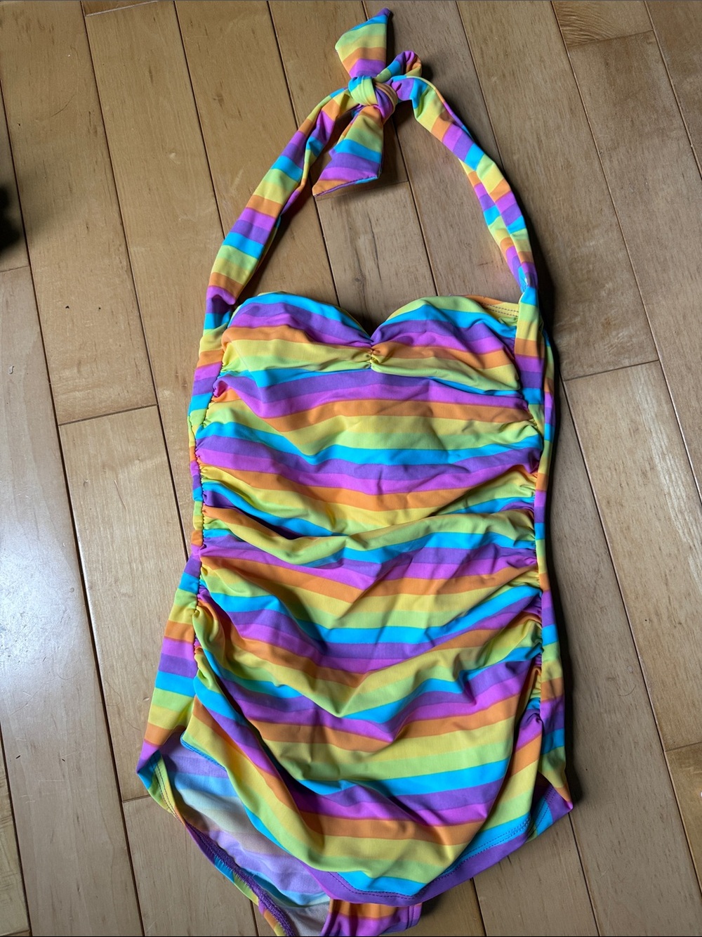 Womans Rainbow Stripe Halter One-Piece Swimsuit - Multicolor